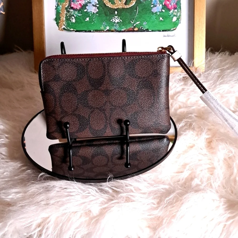 Coach NWTs Corner Zip Varsity Wristlet